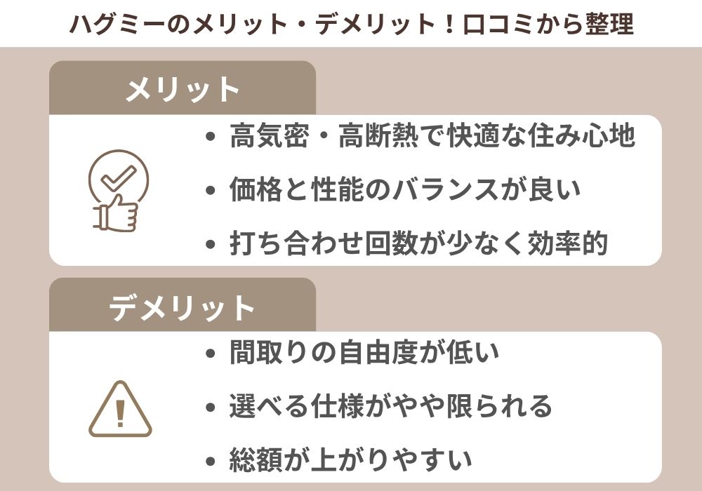 一条工務店ハグミーのメリット・デメリットを口コミから整理した図解